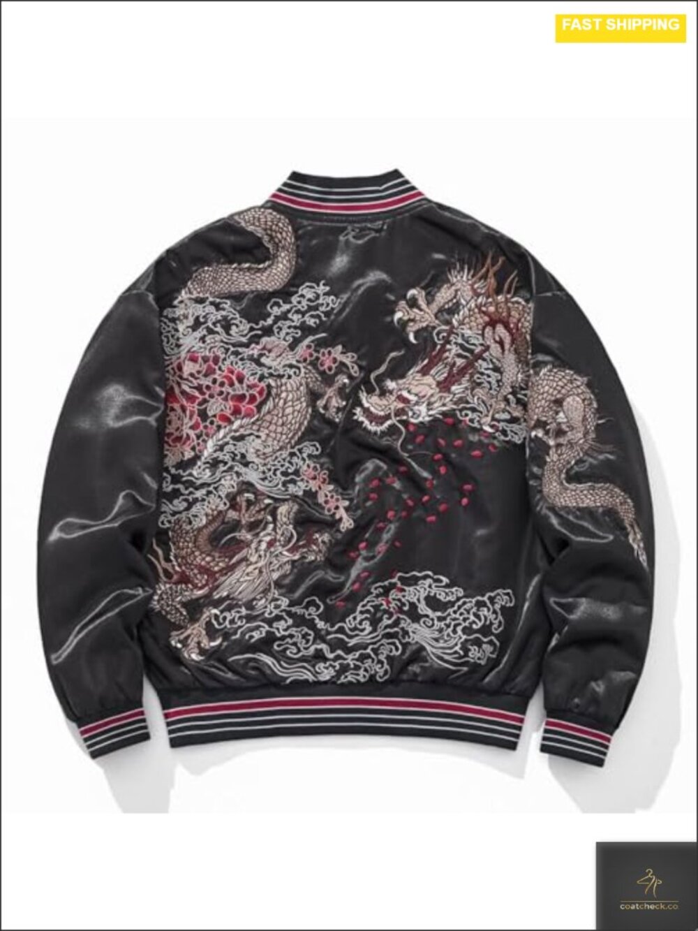 Women's Satin Bomber Jacket Embroidered Dragon Peony Vintage Windbreaker